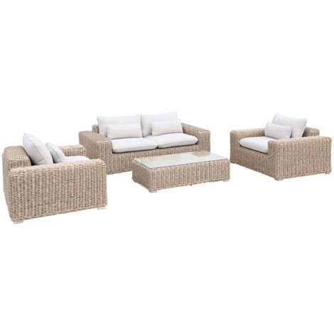 Salon de jardin extra large pour 4 personnes en résine beige - Gubbio - coussin beige Beige / Beige (1/5)