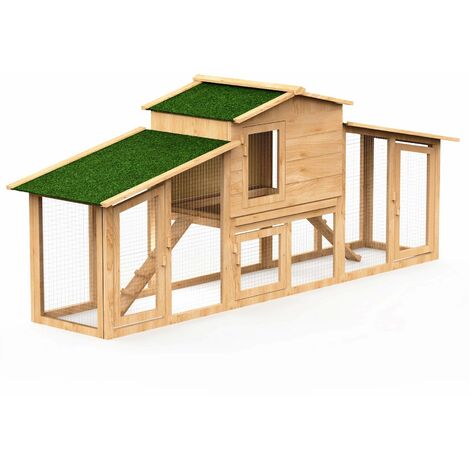 main image of "Poulailler en bois de pin canadien certifié . 4 à 5 poules avec enclos. rampes d'accès. tiroir à déjections. 2 niveaux"