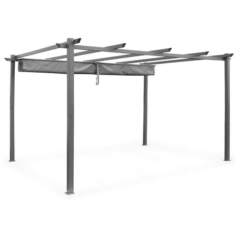 Pergola aluminium - Isla 3x4m -  Toile grise - Tonnelle idéale pour votre terrasse, toit rétractable, toile coulissante, structure aluminium