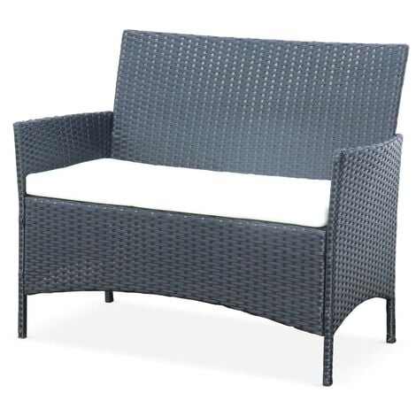 Ensemble de jardin en résine tressée. salon 4 places   fauteuil Moltès Noir / Ecru