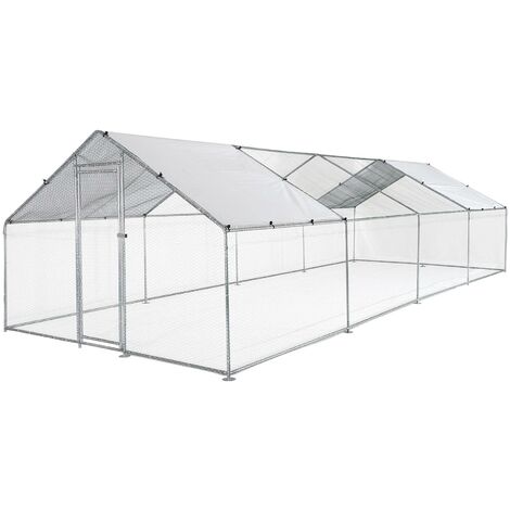 Enclos pour poulailler en acier galvanisé. toit imperméable et anti UV. porte avec loquet 24 m²