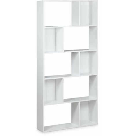 Bibliothèque design asymétrique – Pieter – 5 étagères. 10 compartiments de rangement. 83x23x173cm
