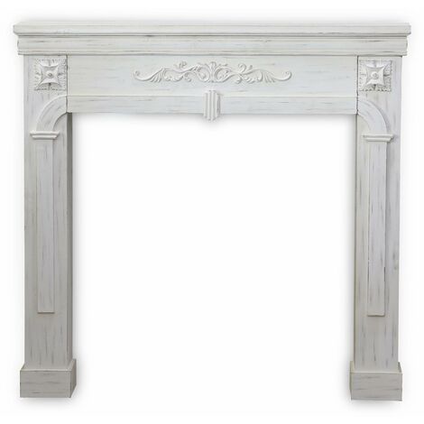 Manteau de cheminée - Romance - décor bois blanc cérusé