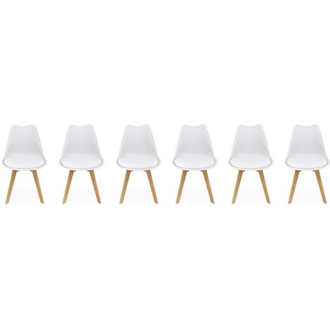 Lot de 6 chaises scandinaves. pieds bois de hĂŞtre. chaises 1 place. blancs (1/5)