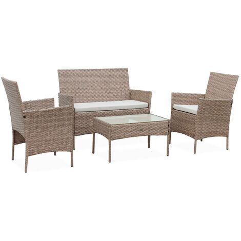 Ensemble de jardin en résine tressée. salon 4 places fauteuil Moltès Naturel / Beige