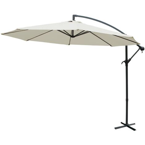 Parasol déporté rond Ø300cm - Hardelot - Ecru - Manivelle anti-retour Toile déperlante Facile à utiliser
