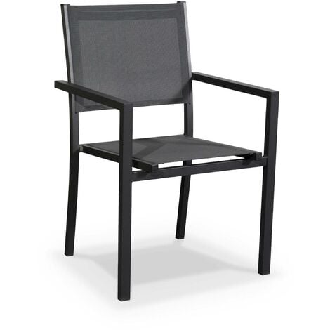 Salon de jardin aluminium table 180cm. 8 fauteuils en textilène Anthracite / Gris