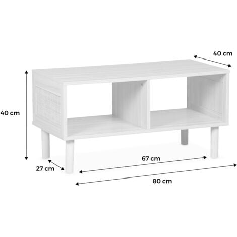 Table basse en cannage -  Camargue - 2 compartiments. 80x40x40cm
