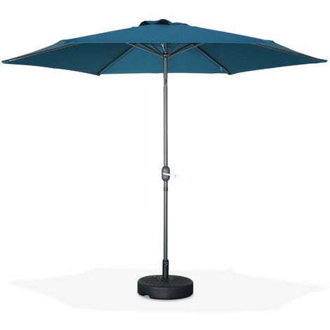 Parasol droit rond Ø300cm - Touquet Bleu canard - mât central en aluminium orientable et manivelle d'ouverture