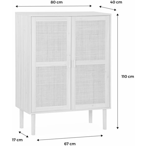 Buffet en cannage - Camargue - décor bois et cannage. 2 portes. buffet haut. vaisselier. L 80 x l 40 x H110cm