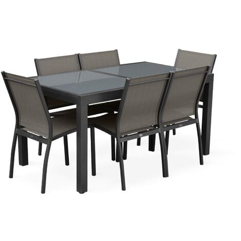 Salon de jardin table extensible - Orlando  - Table en aluminium 150/210cm et 6 chaises en textilène Gris / Gris taupe