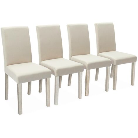 Lot de 4 chaises - Rita - chaises en tissu. pieds en bois cérusé. écru (1/5)