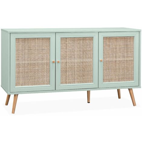 Buffet de rangement en cannage 120x39x70cm - Bohème - 2 niveaux. 3 ...