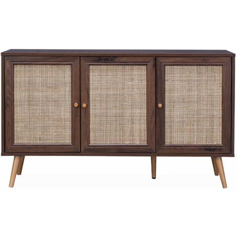 Buffet de rangement en cannage 120x39x70cm - Bohème - 2 niveaux. 3 ...