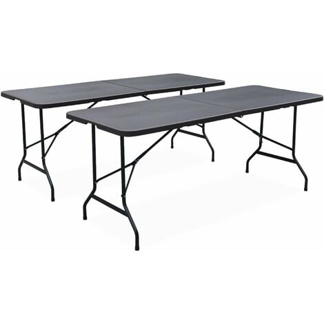 Table Pliante 180x74 cm Noire Effet Rotin SKYLANTERN