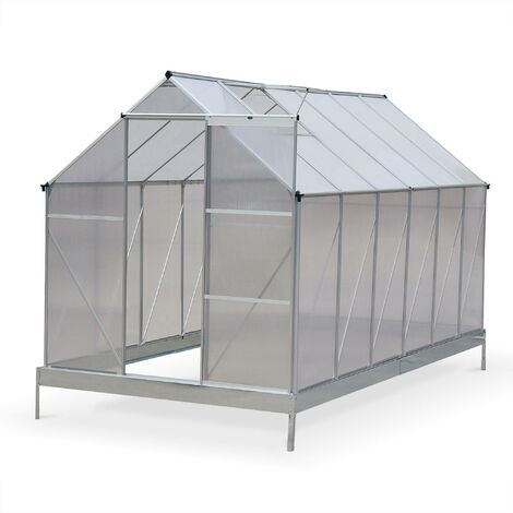 Serre de jardin Sapin en polycarbonate 7m² avec base. 2 lucarnes de toit. gouttière.  Polycarbonate 4mm