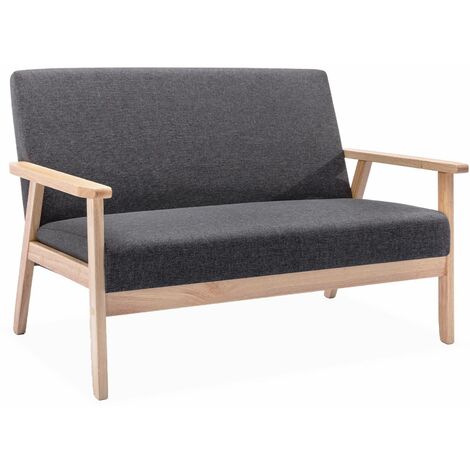 Banquette canapé 2 places en bois et tissu. Isak. L 114 x P 69.5 x H 73cm Polyester Gris foncé