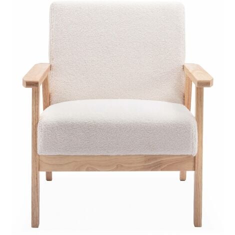 Fauteuil scandinave en bois et tissu bouclette. Isak. L 64 x P 69.5 x H 73cm