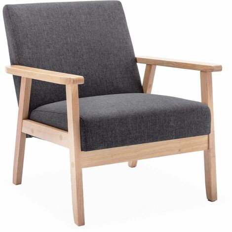 Fauteuil scandinave en bois et tissu gris foncé. Isak. L 64 x P 69.5 x H 73cm