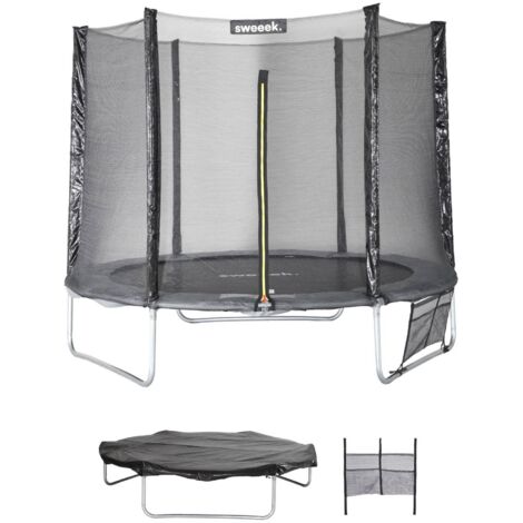Trampoline 250 cm. gris. avec filet de protection. bâche. filet pour chaussures. kit d’ancrage