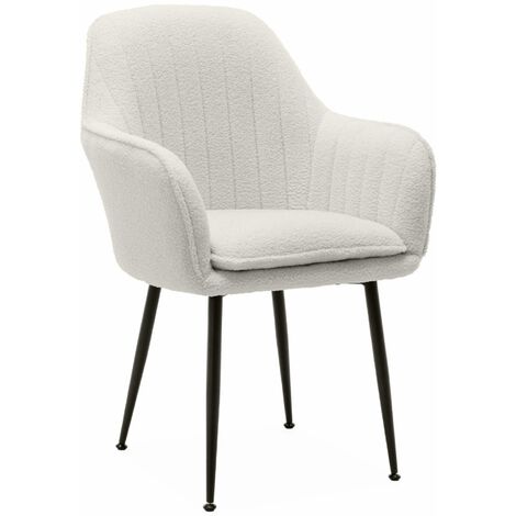 Fauteuil en bouclette et pieds en métal noir mat. Shella L 57x P 59 x H 84.5