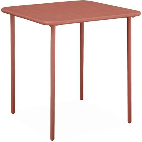 Table de jardin métal 2 places. terracotta. Amelia. 70x70cm. traitement antirouille. lattes et bords arrondis (1/5)