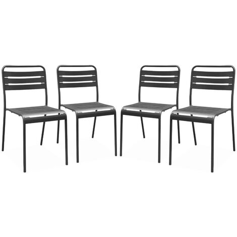 Lot de 4 chaises de jardin acier. 4 places. anthracite. Amelia. L44 x P52 x H79cm