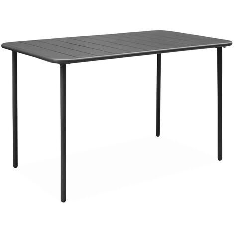 Table de jardin métal 4 places. anthracite. Amelia. 120x70cm. traitement antirouille. lattes et bords arrondis.