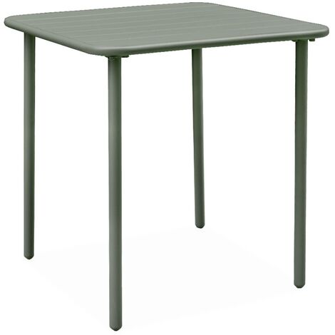 Table de jardin métal 2 places. kaki. Amelia. 70x70cm. traitement antirouille. lattes et bords arrondis