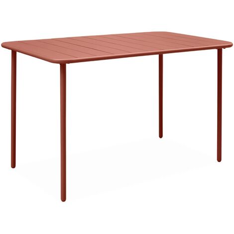 Table de jardin métal 4 places. terracotta. Amelia. 120x70cm. traitement antirouille. lattes et bords arrondis (1/5)