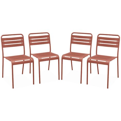 Lot de 4 chaises de jardin acier. 4 places. terracotta. Amelia. L44 x P52 x H79cm