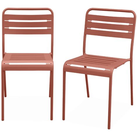 Lot de 2 chaises de jardin acier. 2 places. terracotta. Amelia. L44 x P52 x H79cm