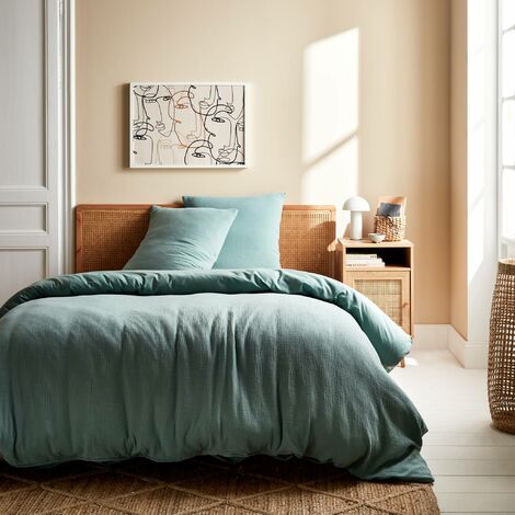 Parure de lit gaze de coton vert amande avec taie d'oreiller 240x220 cm