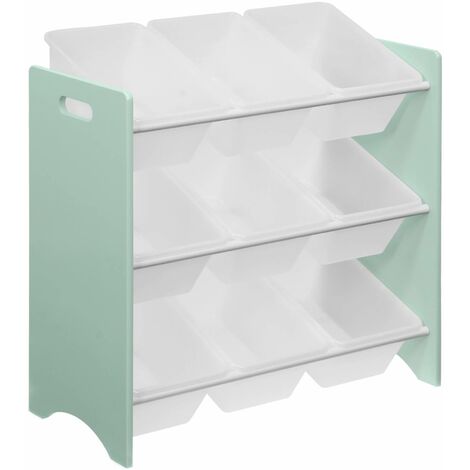 Meuble de rangement pour enfant avec 9 casiers. vert céladon - Tobias - MDF décor bois naturel. 64x29.5x60cm