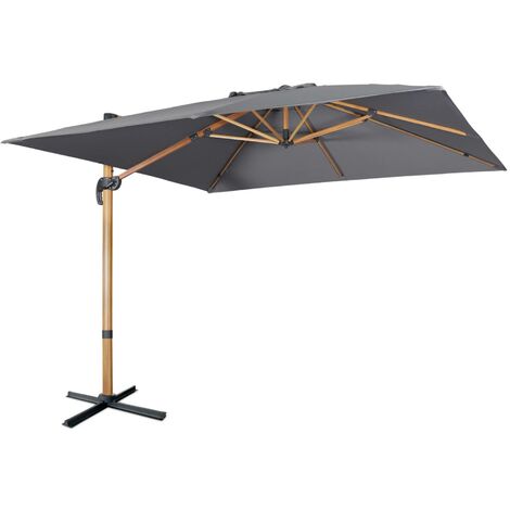 Parasol déporté carré 3x3m haut de gamme - Falgos - Gris- Parasol excentré inclinable. rabattable et rotatif à 360°.