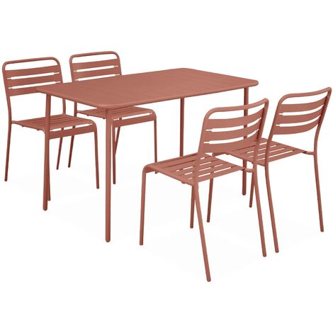 Table de jardin et 4 chaises terracotta en acier. Amelia. 120x70xH72.5cm (12.2kg) (1/5)