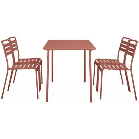 Table De Jardin 4 Places Amelia Terracotta - Métal Antirouille, 120x70cm, Lattes Arrondies