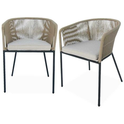 Lot de 2 fauteuils de jardin en corde et acier galvanisé Beige / Beige (1/5)