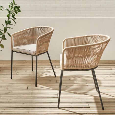 Lot De 2 Fauteuils Cuir Beige – Moderne – Avec Coussins – Occasion