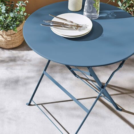 Table jardin bistrot pliable - Emilia carrée bleu grisé- Table