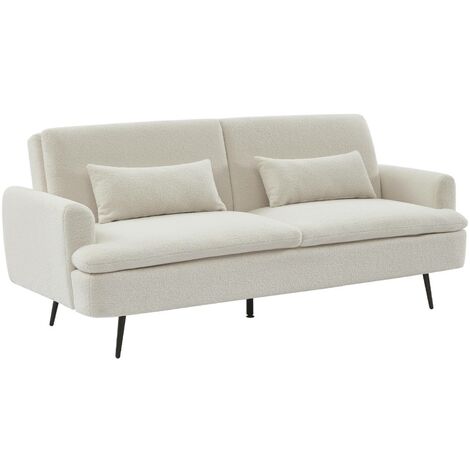 Canapé convertible. John. 2-3 places pieds métal et tissu bouclette blanche L 210 x P111 x H48cm (1/5)