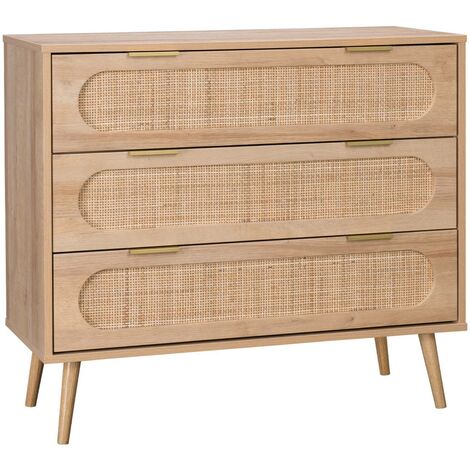 Commode 6 Tiroirs EDHEN 115 Cm – Cannage Coloris Bois Clair (IDMarket)