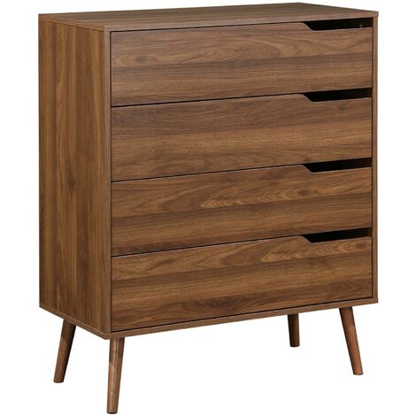 Commode décor bois de noyer. 4 tiroirs. pieds en pin massif