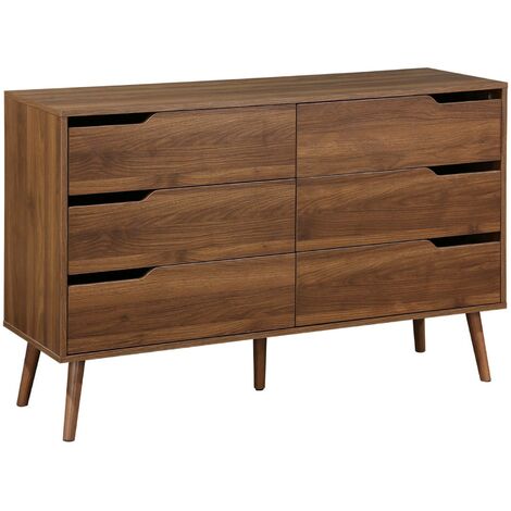 Commode décor bois de noyer. 6 tiroirs. pieds en pin massif