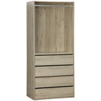 Module dressing avec 4 tiroirs et 1 penderie naturel. panneaux stratifiés