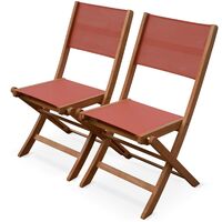 Lot de 2 chaises de jardin en bois Almeria. 2 chaises pliantes Eucalyptus huilé et textilène Terracotta / Terracotta