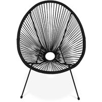 Lot de 2 fauteuils design Oeuf - Acapulco Noir - Fauteuils 4 pieds design rétro, cordage plastique, intérieur / extérieur - Noir