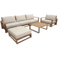 Salon de jardin en bois 5 places - Mendoza - Canapé. fauteuils et table basse en acacia. 6 éléments modulables. design Bois / Beige