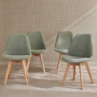 Lot de 4 chaises scandinaves NILS revêtement bouclette vert céladon. pieds bois de hêtre. chaise 1 place
