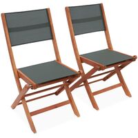 Lot de 2 chaises de jardin en bois Almeria. 2 chaises pliantes Eucalyptus huilé et textilène Kaki / Kaki